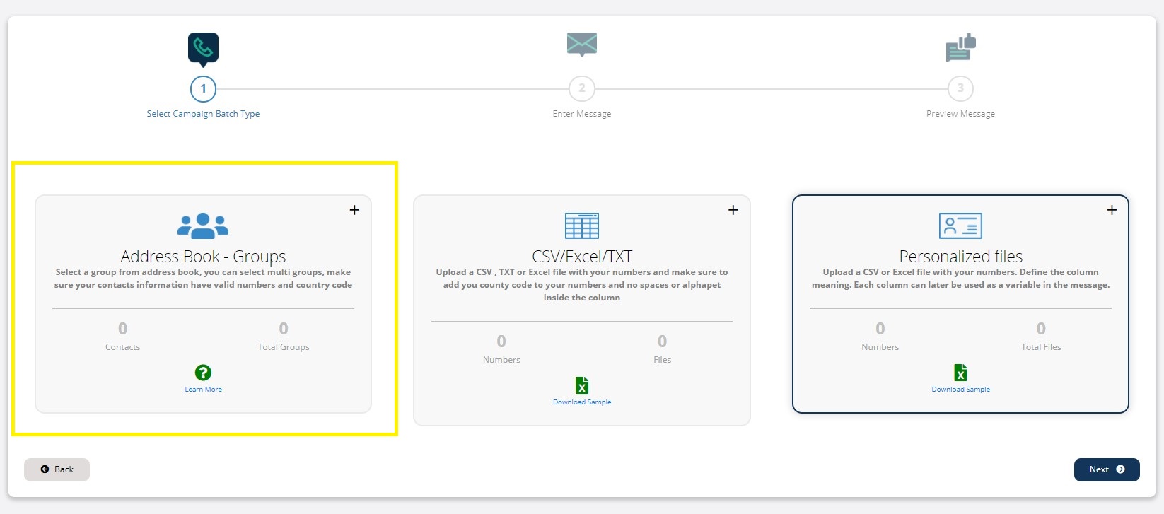 FloppySend - Address Book in campaign batch type