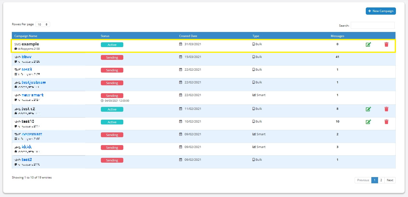 FloppySend - Create a Campaign SMS