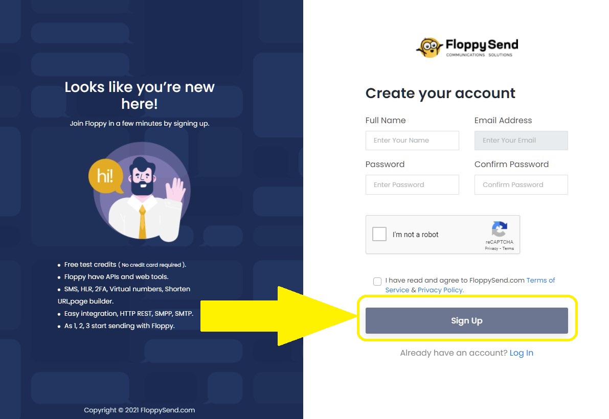 FloppySend - Sign Up With FloppySMS